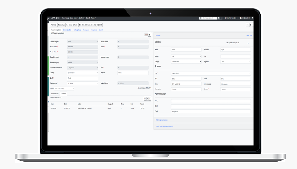 oho360 Reservierungseingabe